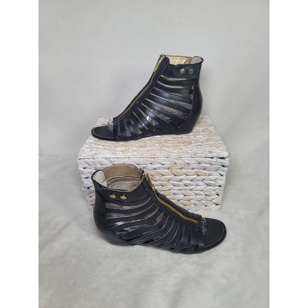 Whimsigoth Y2K Cage Wedge Ankle Booties Festival Heels Rocker Chic Zip Size 8
